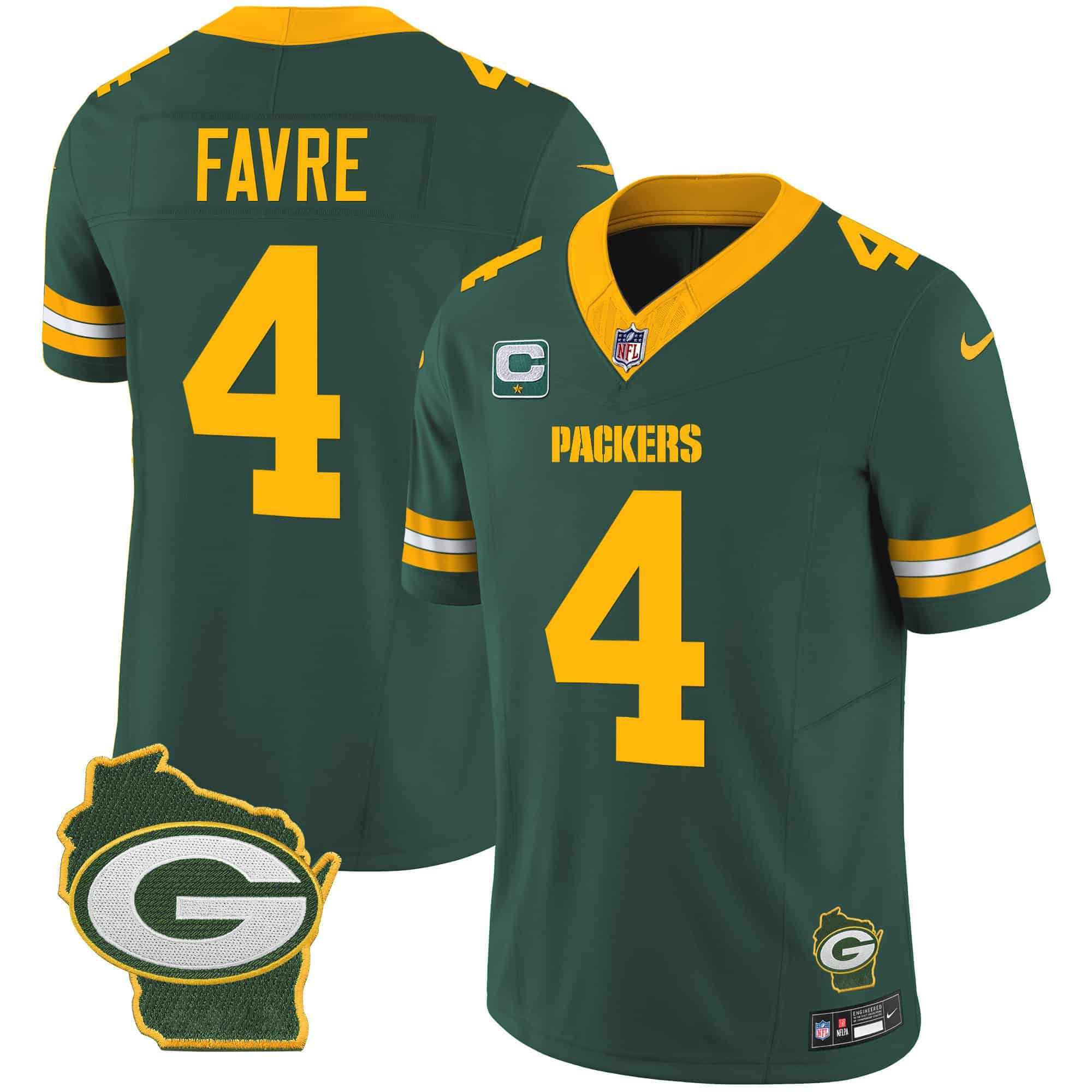 Men Green Bay Packers 4 Favre Green 2024 Nike Home Patch Vapor NFL Jersey style 1